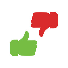 Green thumbs-up and red thumbs-down icons, symbolizing approval and disapproval.