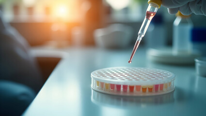 Intricate laboratory setting, Detailed scientific analysis with a gentle blur enhancing focus on precision and discovery in a warmly lit environment