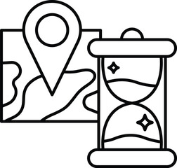 A map and a clock are drawn together