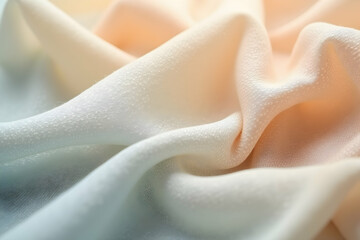 Intricate texture of light fabric reveals subtle patterns and delicate folds in a gentle blend of colors
