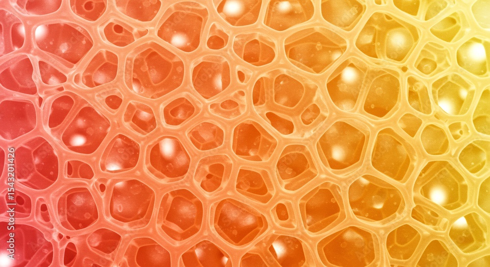 Poster microscopic view of cellular structure with orange and yellow gradient background