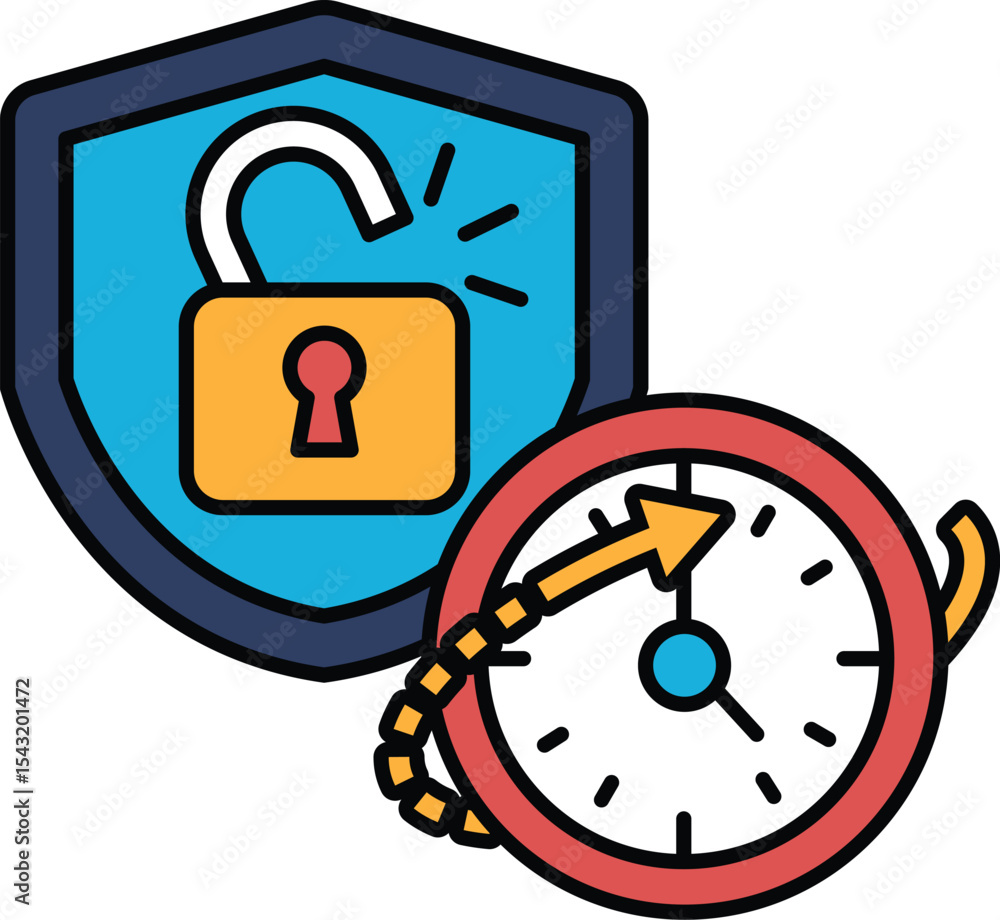 Poster a blue shield with a red arrow pointing to the right and a lock on the left
