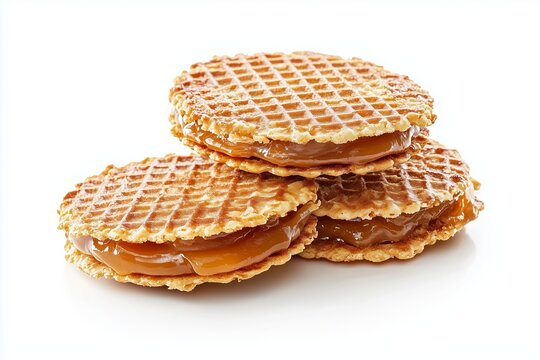 Delicious obleas filled with dulce de leche stacked together, showcasing their crispy texture and rich caramel filling
