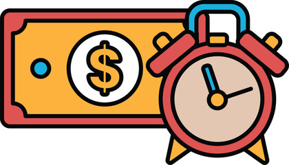 A red clock with a dollar sign on it