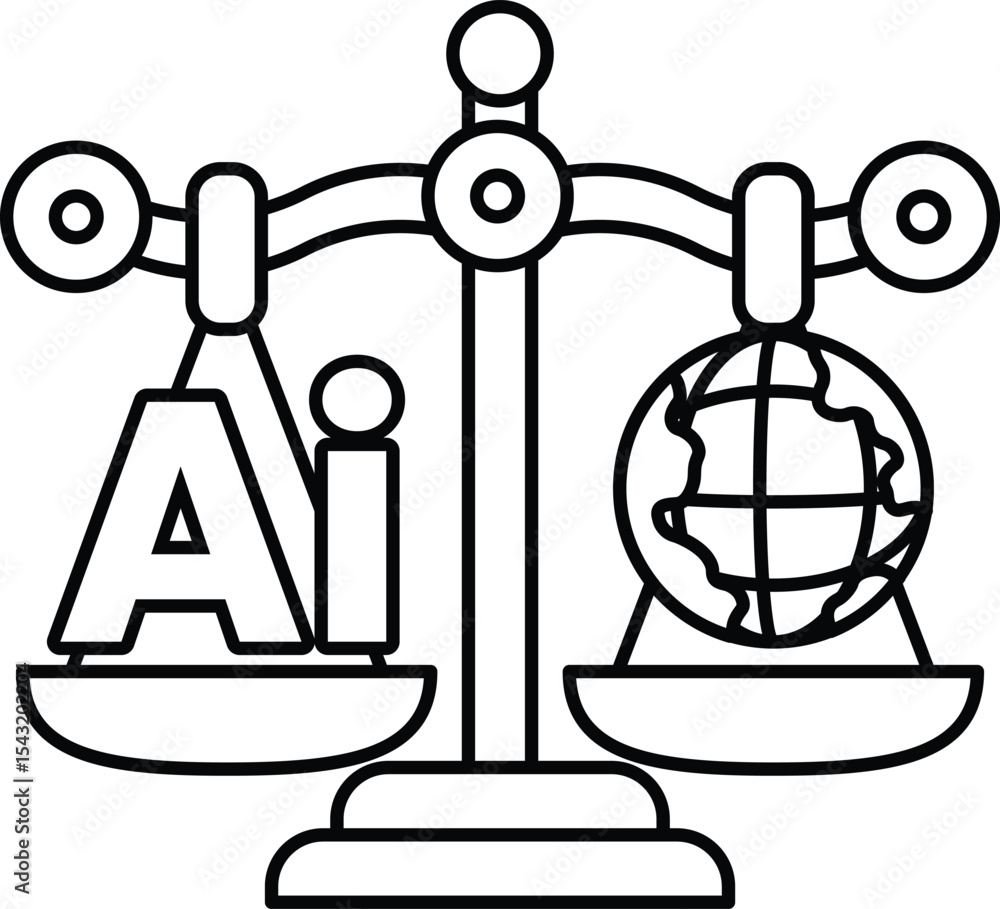 Poster a scale with the letters ai on one side and a globe on the other