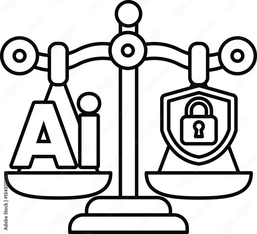 Poster a scale with the letters ai on one side and a lock on the other