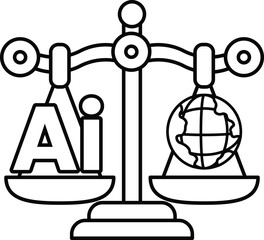 A scale with the letters AI on one side and a globe on the other
