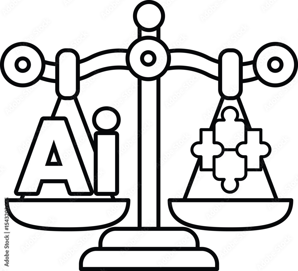 Poster a scale with the letters ai on one side and a puzzle on the other