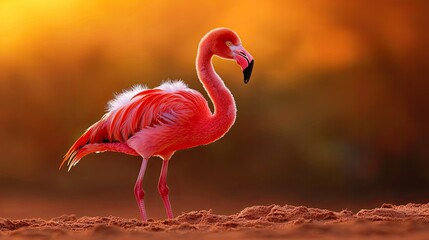 Pink Flamingo at Sunset