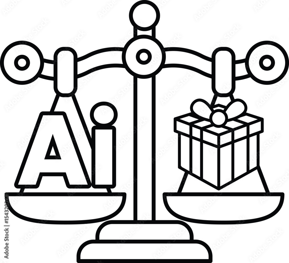 Poster a scale with the word ai on one side and a red box on the other