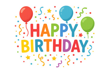 Birthday text with balloon and celebration isolated on transparent background