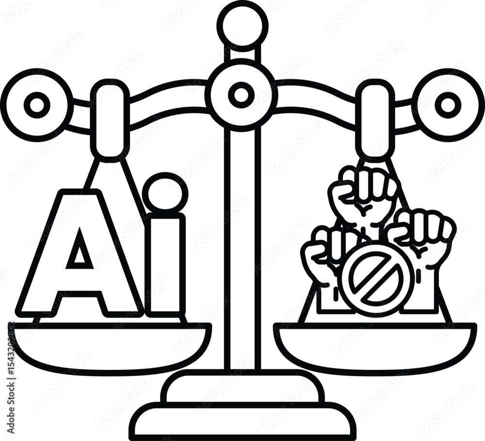 Poster a scale with the word ai on one side and the word no hands on the other
