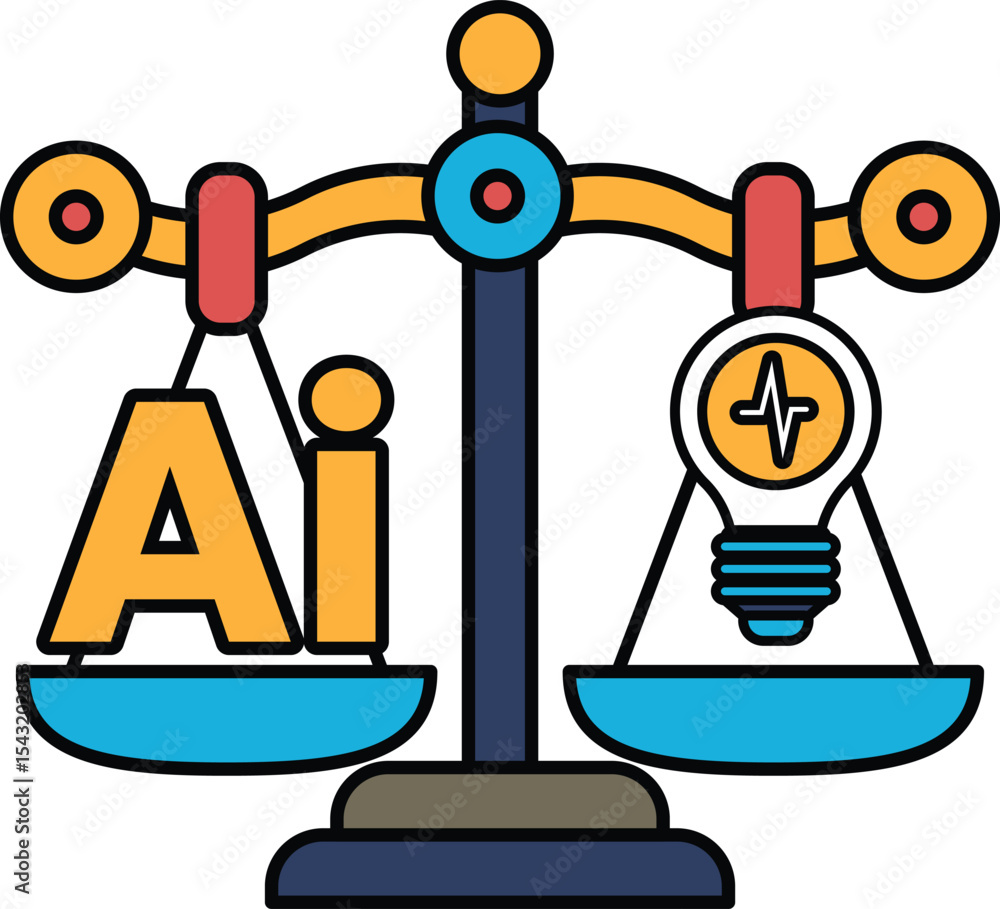 Poster a scale with the letters ai on one side and a light bulb on the other