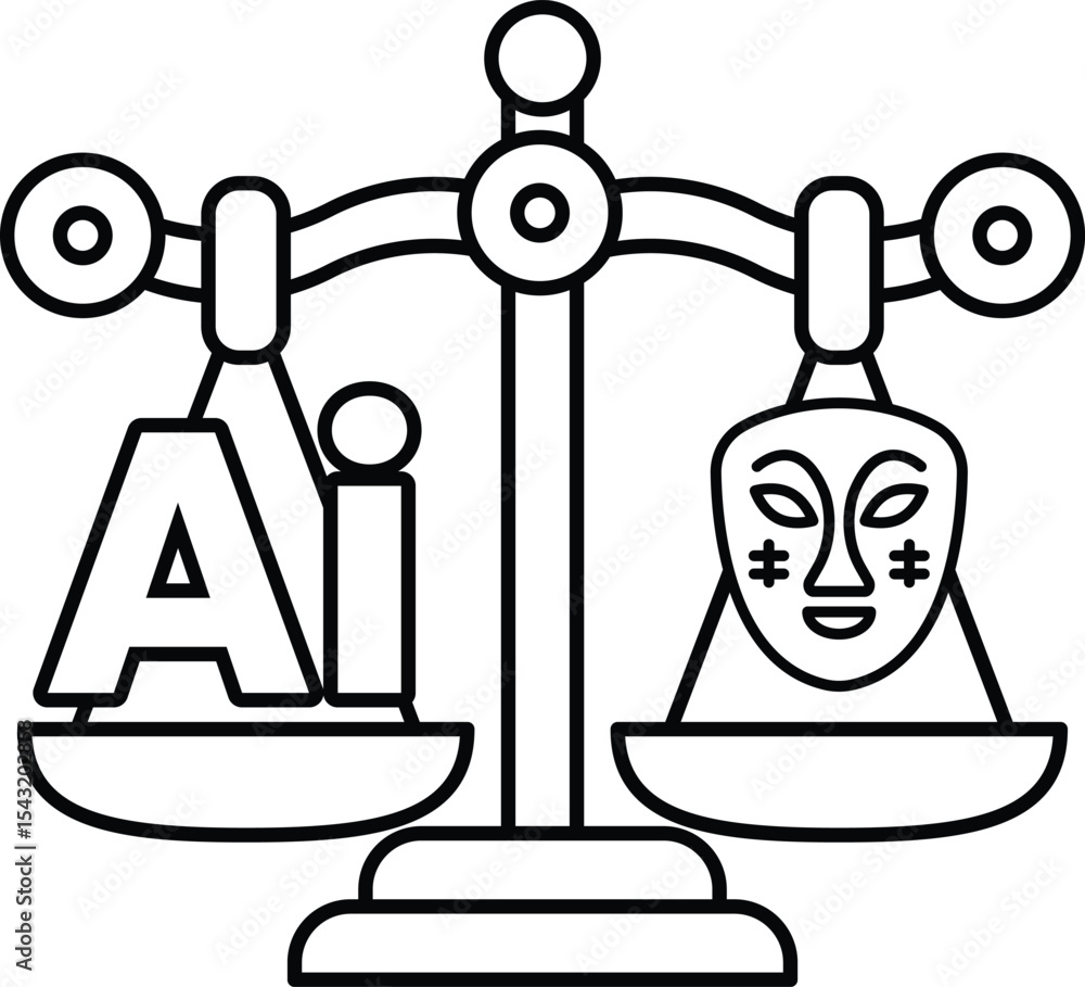 Poster a scale with a face on one side and the letters ai on the other