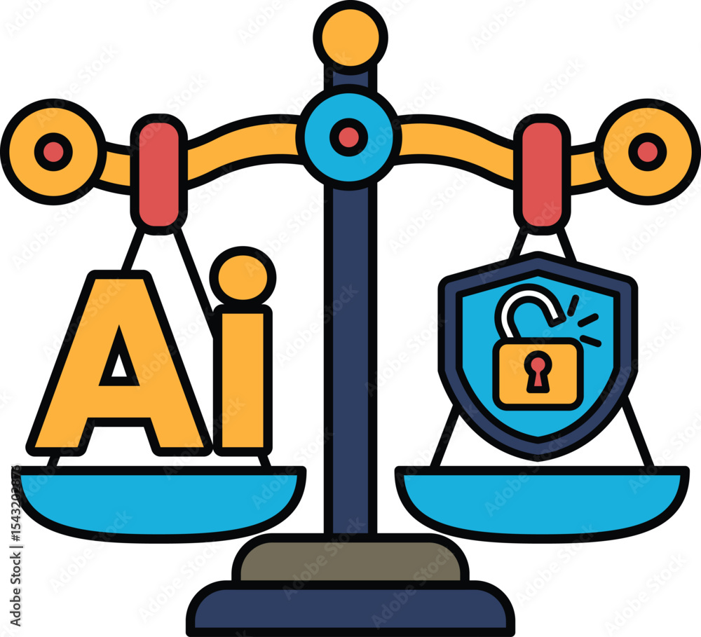 Poster a scale with the letters ai on one side and a lock on the other