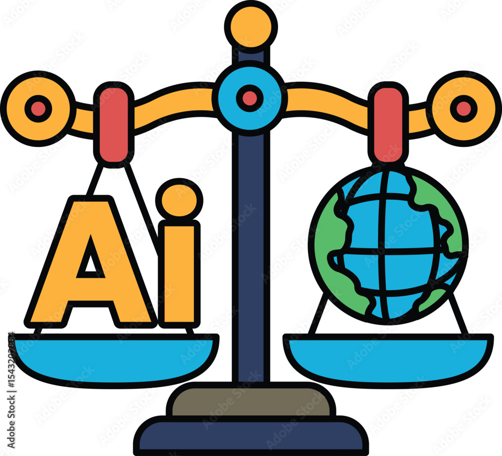 Poster a scale with the letters ai on one side and a globe on the other