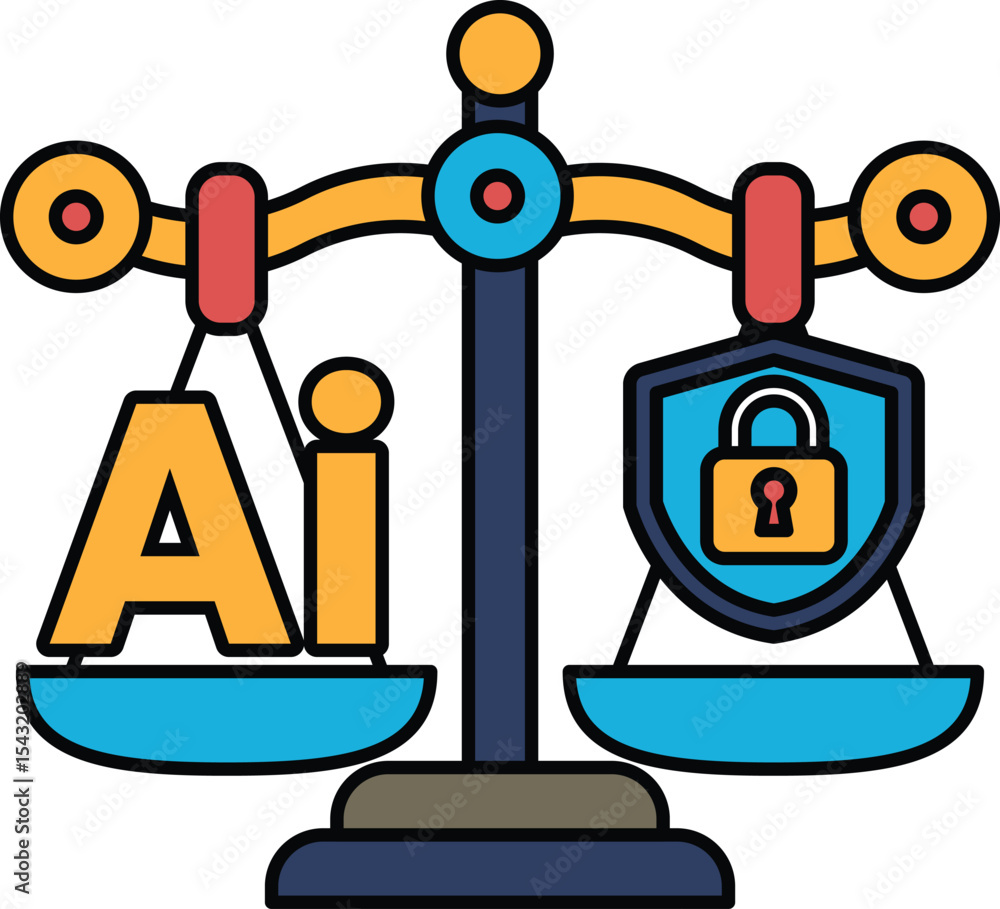 Poster a scale with the letters ai on one side and a lock on the other