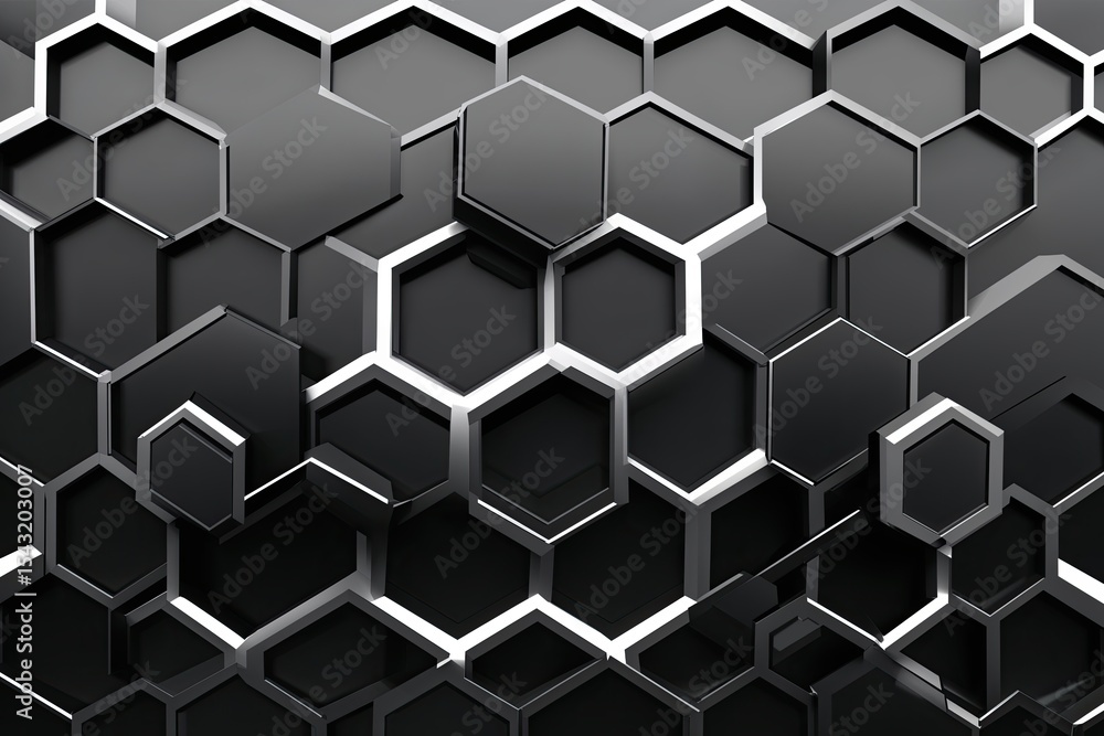 Poster black and white hexagonal grid pattern overlay for modern tech design