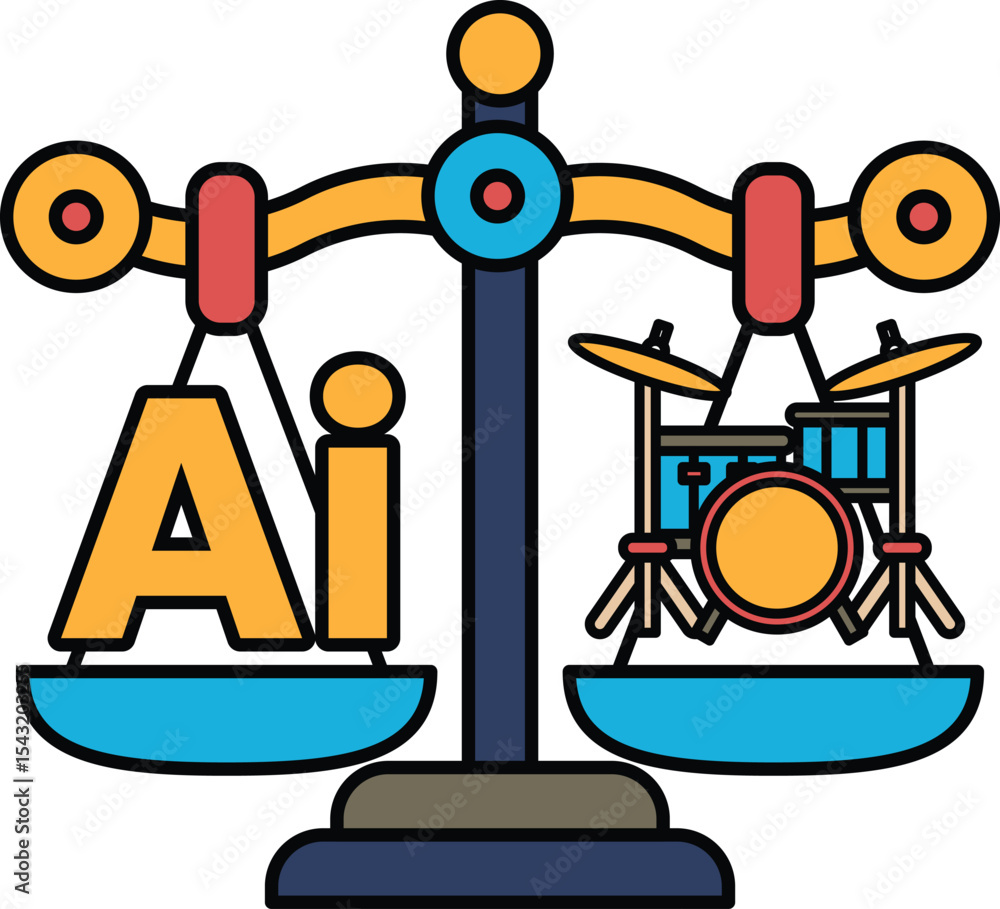 Poster a scale with the letters ai on one side and a drum set on the other