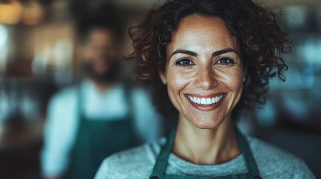 A cheerful barista with a warm smile stands in a cozy café environment, embodying the spirit of hospitality and the connection made through delightful service experiences.