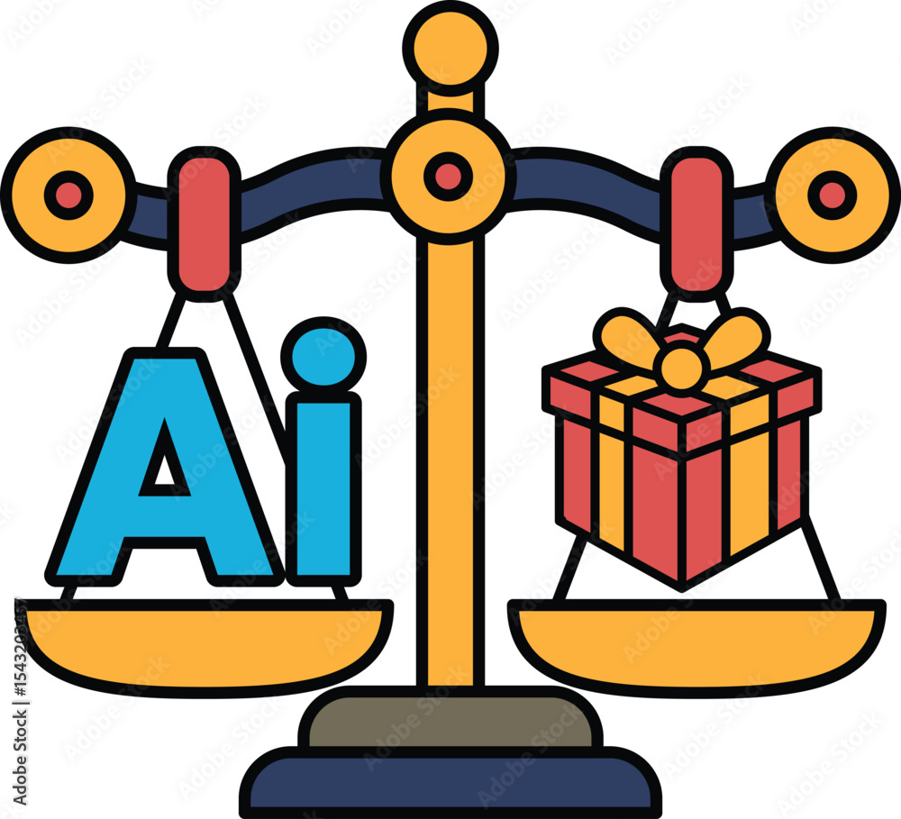 Poster a scale with the word ai on one side and a red box on the other