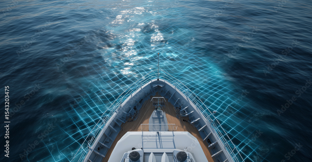 Aufkleber A cargo transport vessel utilizes advanced autopilot technology while navigating through calm blue waters. The vessel is designed for efficient navigation and smooth transport operations.