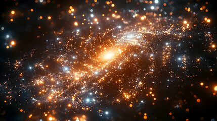 Obraz premium Swirling Galaxy of Golden Light and Sparkling Stars in Deep Spac
