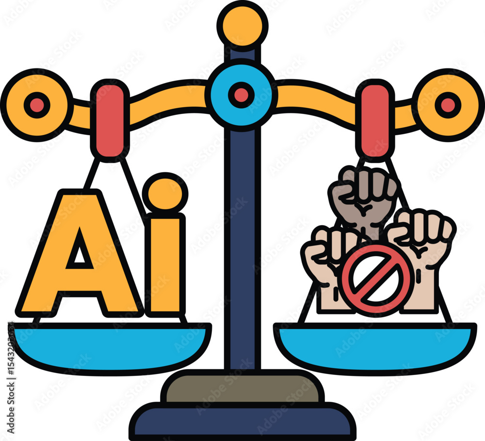 Poster a scale with the word ai on one side and the word no hands on the other
