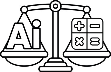 A scale with the word AI on one side and a calculator on the other