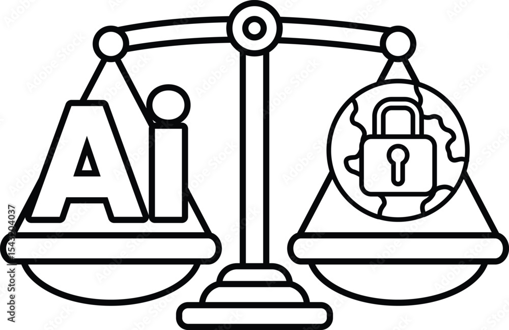 Poster a scale with the word ai on one side and a lock on the other