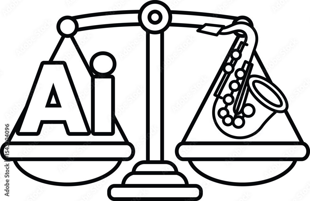 Poster a scale with a saxophone on one side and the letters ai on the other