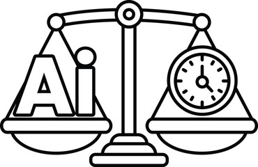 A scale with the letters AI on one side and a clock on the other
