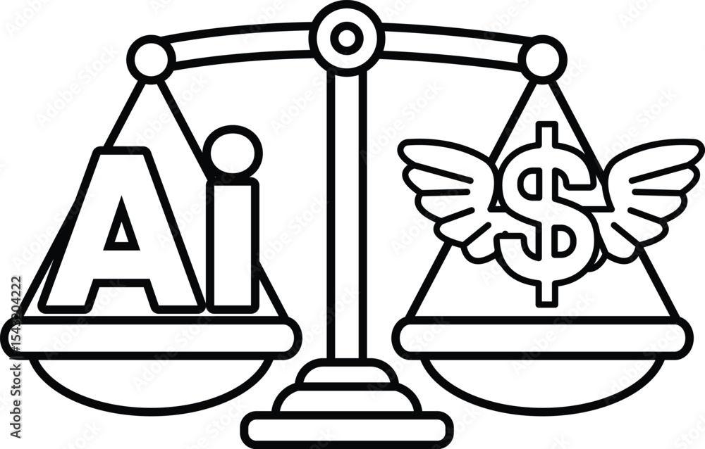 Poster a scale with the letters ai on one side and a dollar sign on the other