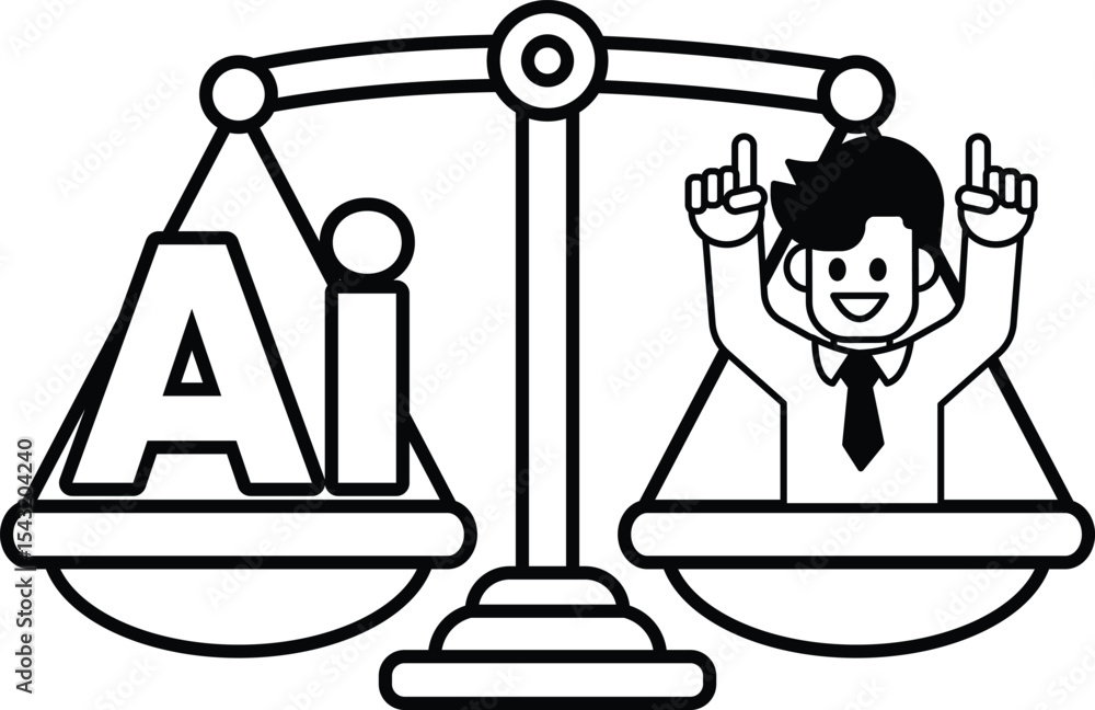 Poster a man is standing on a scale with the letters ai on the left side