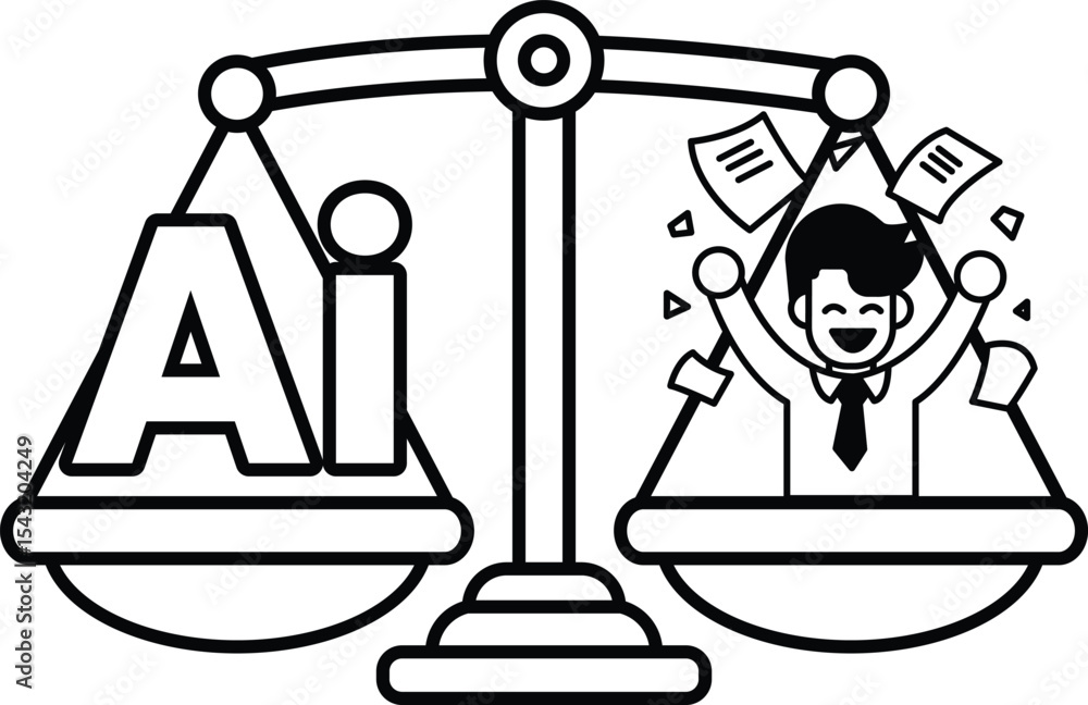 Poster a man is standing on a scale with the letters ai on the left side