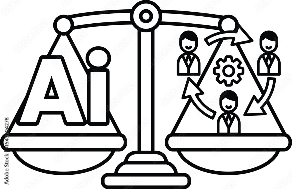 Poster a scale with a person on each side and the word ai in the middle