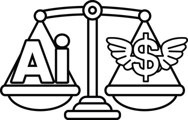 A scale with the letters AI on one side and a dollar sign on the other