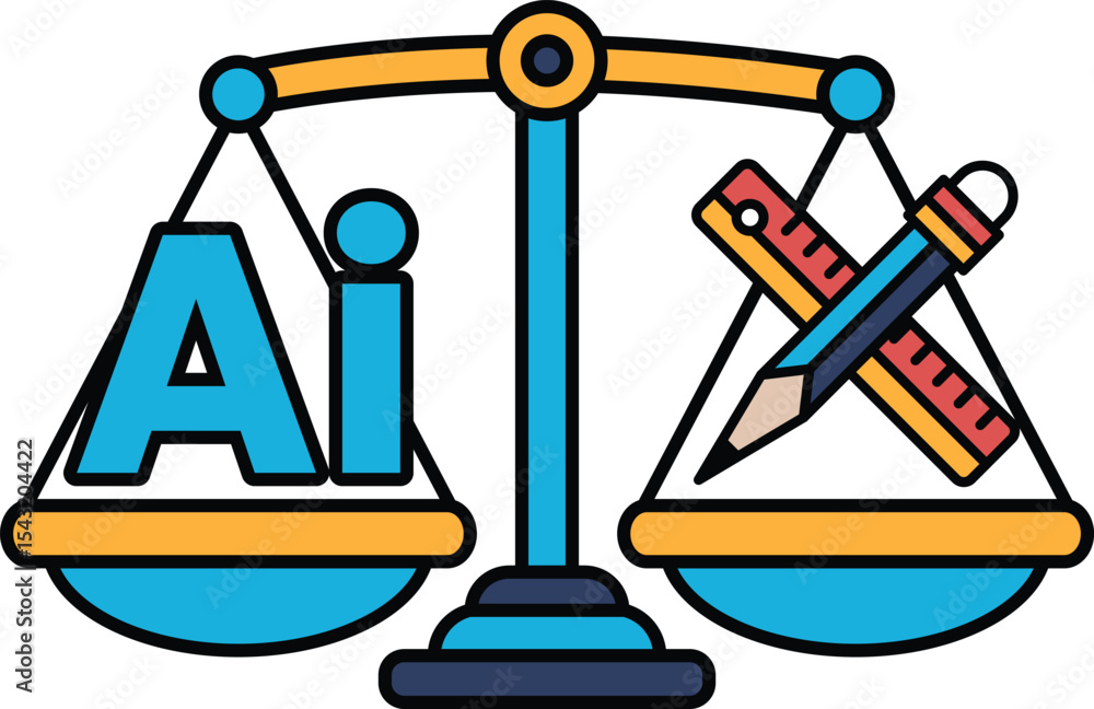 Poster a scale with the letters ai on one side and a pencil and ruler on the other
