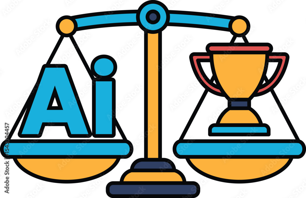 Poster a scale with the letters ai on one side and a trophy on the other