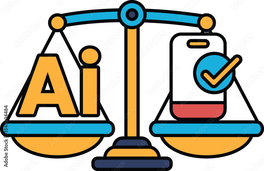 Poster a scale with the word ai on one side and a phone on the other