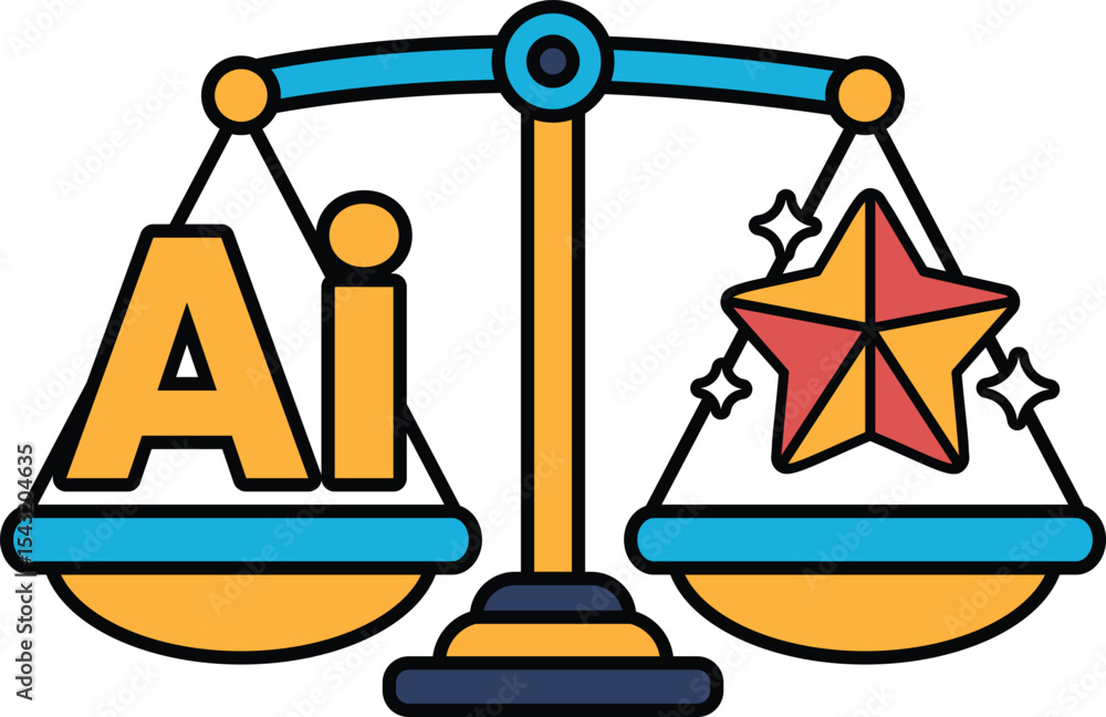 Poster a scale with the letters ai on one side and a star on the other