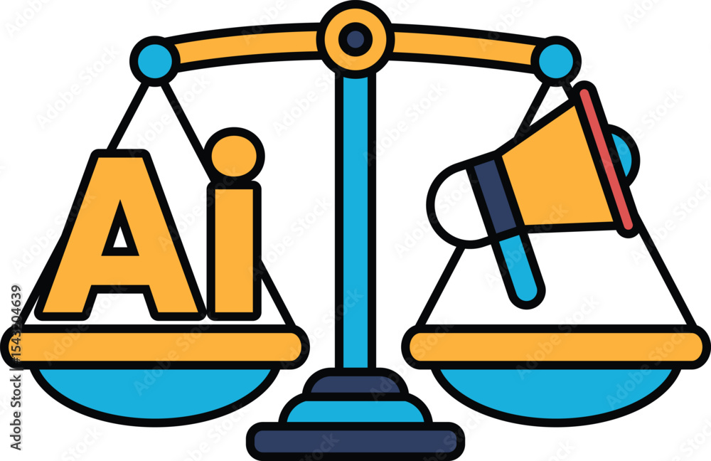 Poster a scale with a microphone on the right side and the letters ai on the left side