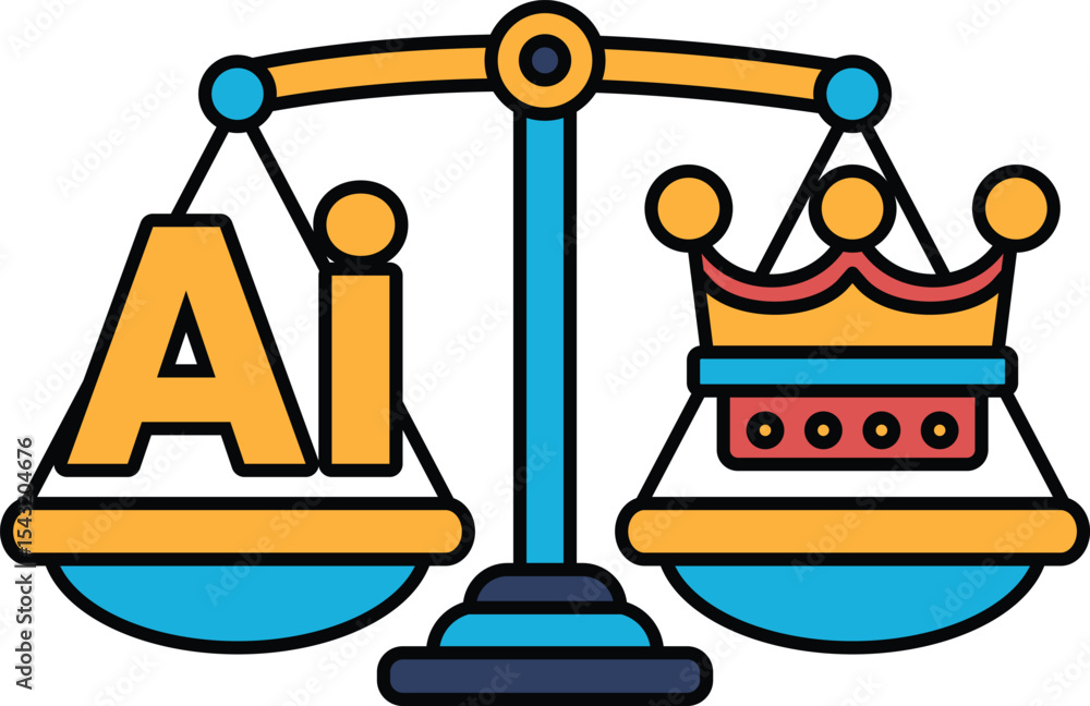 Poster a scale with the word ai on one side and a crown on the other