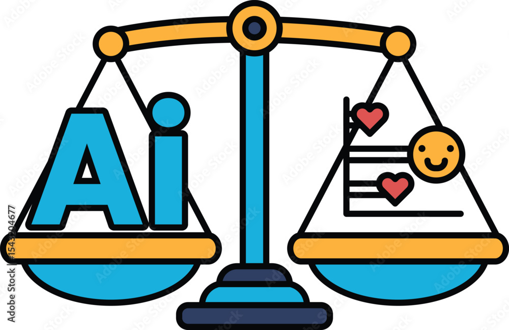 Poster a scale with the letters ai on one side and a smiling face on the other