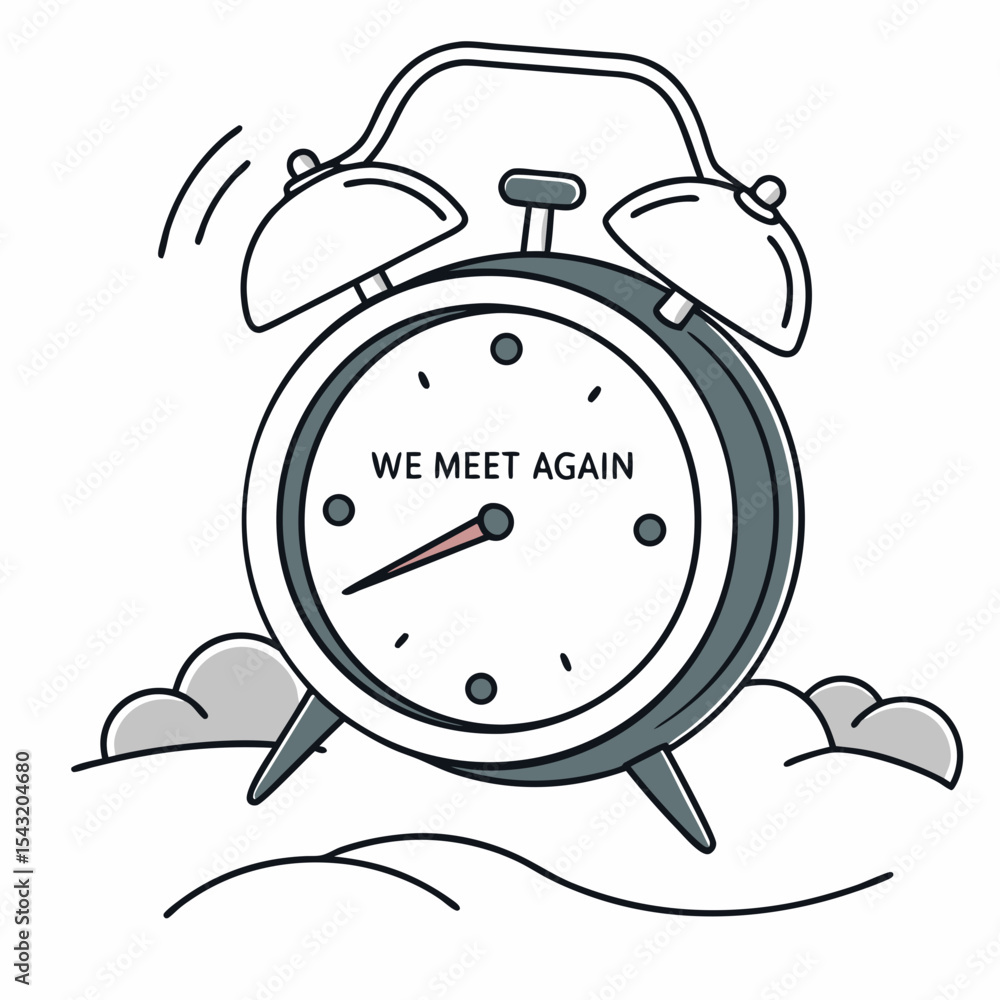 Poster retro alarm clock we meet again design element transparent background