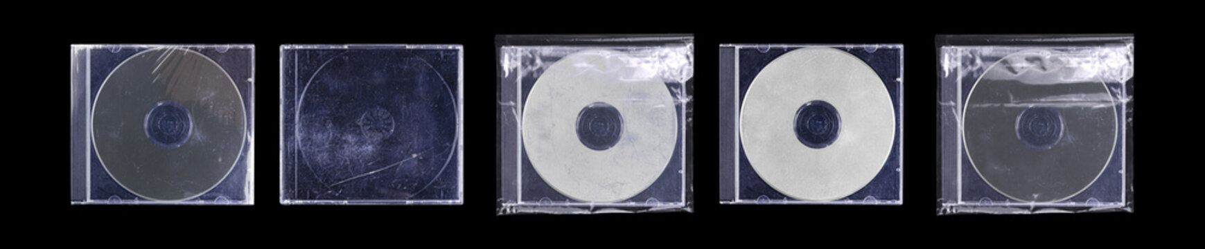CD disk video case on black background. Isolated music transparent mockup. Clean cover box template.