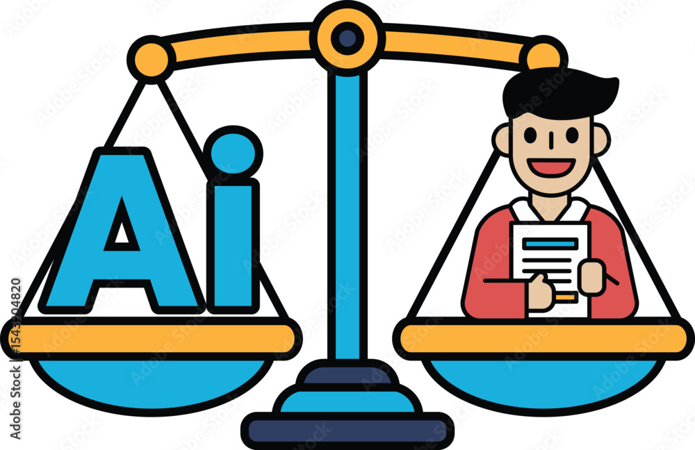 Poster a man is standing on a scale with the letters ai on the left side