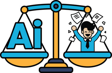 A man is standing on a scale with the letters AI on the left side