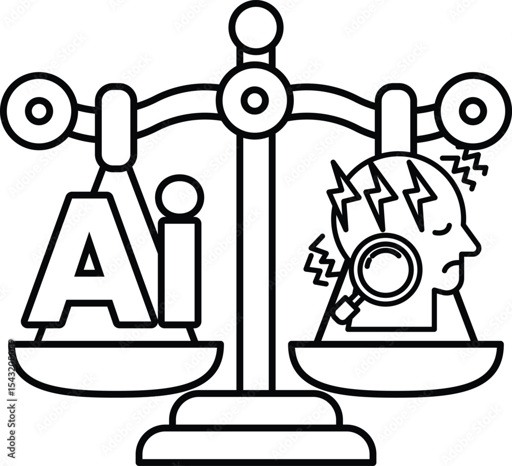 Poster a scale with a head on one side and the letters ai on the other