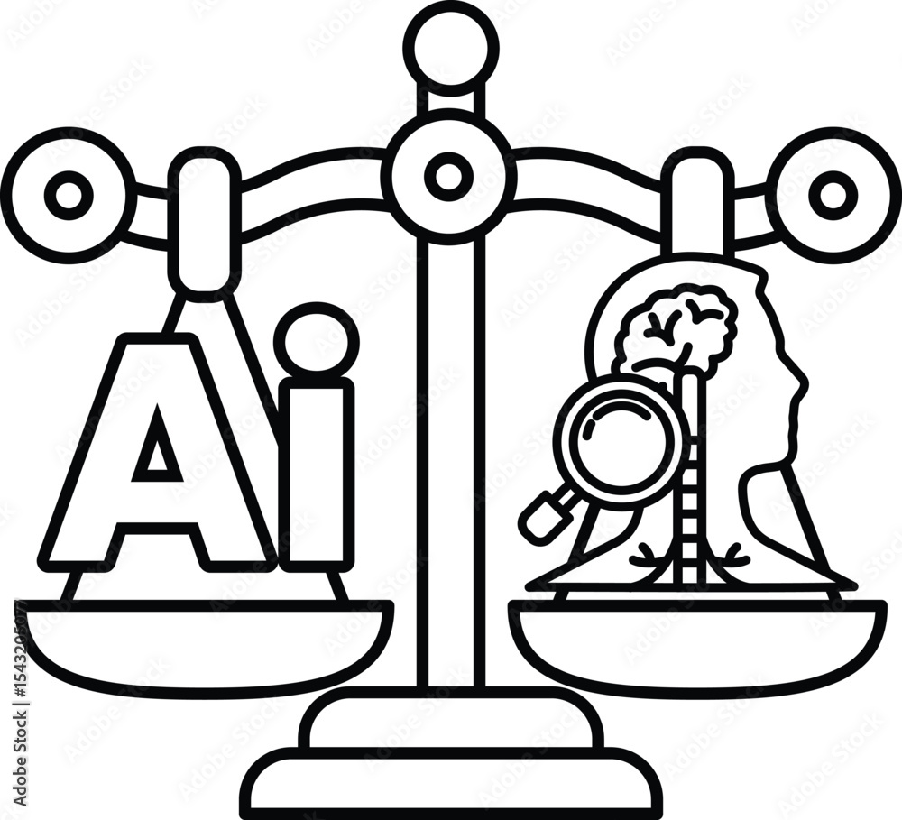 Poster a scale with a head on one side and the letters ai on the other